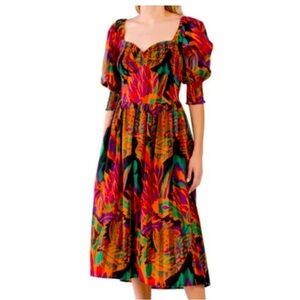 House of Harlow 1960 Multicolor Midi medium NEW colorful print bright dress